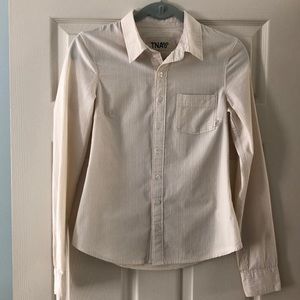 Aritzia TNA ecru striped, LS, button-down shirt